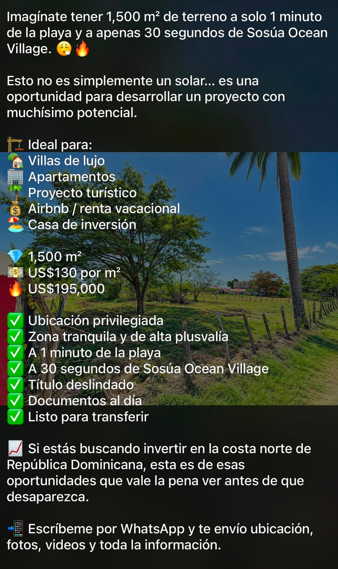 TERRENO EN VENTA PLAYA LAGUNA SOSÚA PUERTO PLATA